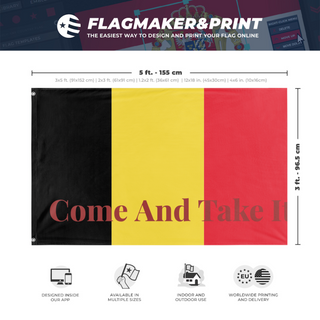 A mockup depicting custom flag specifications and measurements for 'T flag'