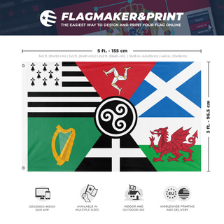A mockup depicting custom flag specifications and measurements for 'Celtic Nations flag'