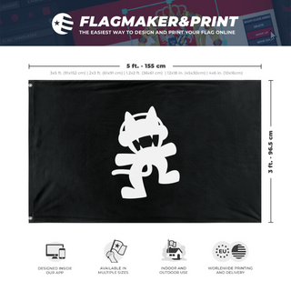 A mockup depicting custom flag specifications and measurements for 'Monstercat flag'