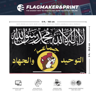 A mockup depicting custom flag specifications and measurements for 'Yallqaeda flag'