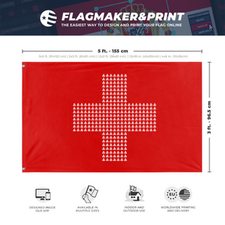 A mockup depicting custom flag specifications and measurements for 'Defqon flag'