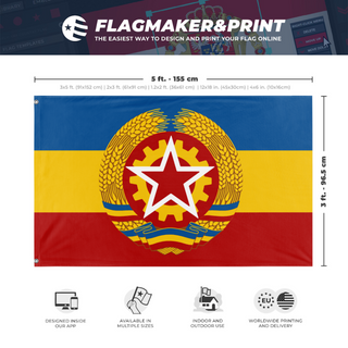 A mockup depicting custom flag specifications and measurements for 'Carpathian Socialist Union flag'