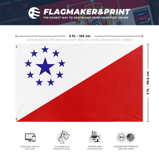 A mockup depicting custom flag specifications and measurements for 'raspia flag'