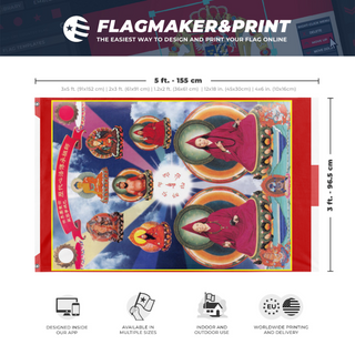 A mockup depicting custom flag specifications and measurements for 'Teachers flag'