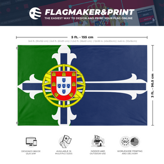 A mockup depicting custom flag specifications and measurements for 'Imperial kingdom  of Portugal flag'