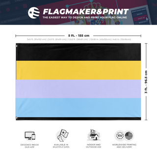 A mockup depicting custom flag specifications and measurements for 'Fairiesexual flag'