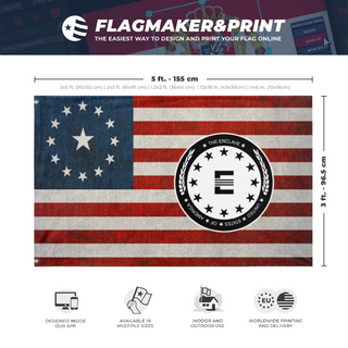 A mockup depicting custom flag specifications and measurements for 'US-Enclave Seal Flag'