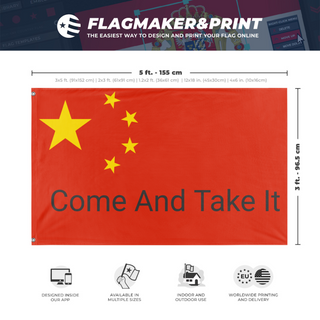 A mockup depicting custom flag specifications and measurements for 'T flag'