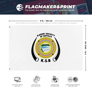 A mockup depicting custom flag specifications and measurements for 'KSB flag'