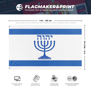 A mockup depicting custom flag specifications and measurements for 'Yashar'el flag'