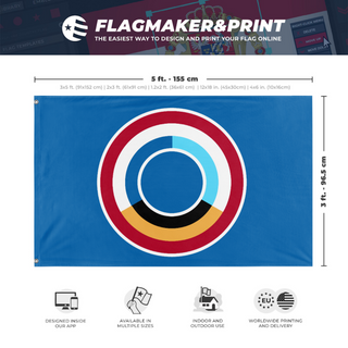 A mockup depicting custom flag specifications and measurements for 'Benelux Union flag'