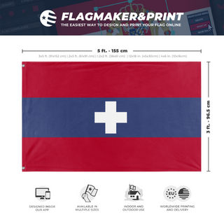 A mockup depicting custom flag specifications and measurements for 'Alpine Union flag'