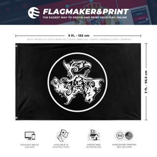 A mockup depicting custom flag specifications and measurements for 'TPF flag'