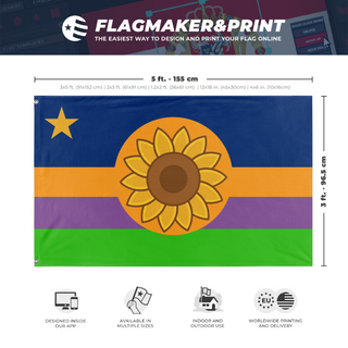 A mockup depicting custom flag specifications and measurements for 'Kansas Redesign 2 flag'