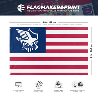 A mockup depicting custom flag specifications and measurements for 'Eagle Union America flag'