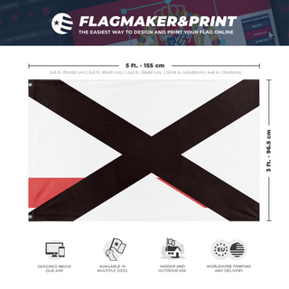 A mockup depicting custom flag specifications and measurements for 'Baja flag'