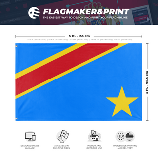 A mockup depicting custom flag specifications and measurements for 'Congoa flag'