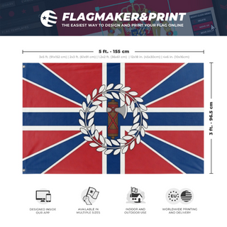 A mockup depicting custom flag specifications and measurements for 'Fedrelandsvernet flag'