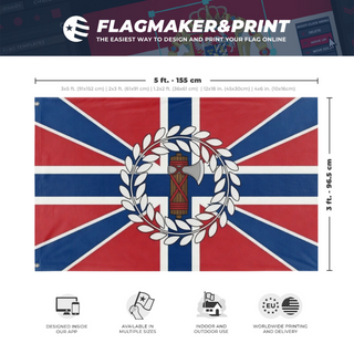 A mockup depicting custom flag specifications and measurements for 'Fedrelandsvernet flag'