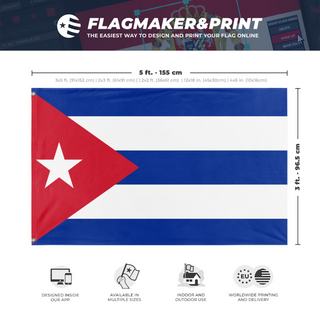 A mockup depicting custom flag specifications and measurements for 'cuban flag'