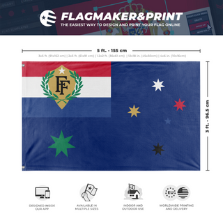A mockup depicting custom flag specifications and measurements for 'Fun with Flags Australia flag'