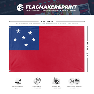 A mockup depicting custom flag specifications and measurements for 'Falxburg flag'