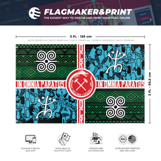 A mockup depicting custom flag specifications and measurements for 'My Flag'