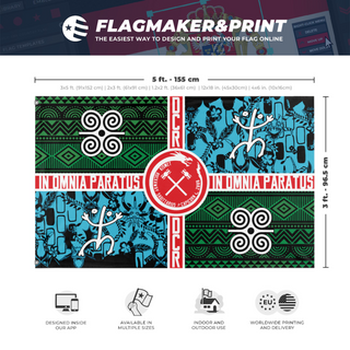 A mockup depicting custom flag specifications and measurements for 'r flag'