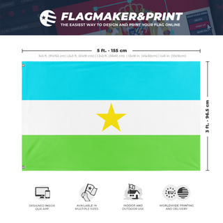 A mockup depicting custom flag specifications and measurements for 'Flag of the Free Republic of Ravena'