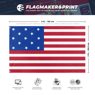 A mockup depicting custom flag specifications and measurements for 'Star Spangled Banner flag'