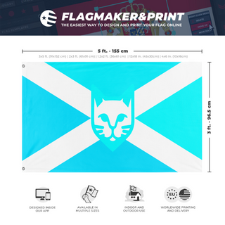 A mockup depicting custom flag specifications and measurements for 'Murlandian Flag of Freedom'
