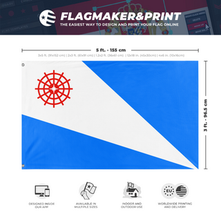 A mockup depicting custom flag specifications and measurements for 'Marietta flag'