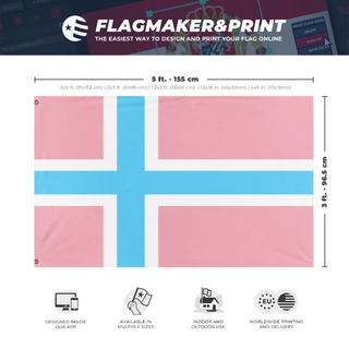 A mockup depicting custom flag specifications and measurements for 'Trans-scandinavianism flag'