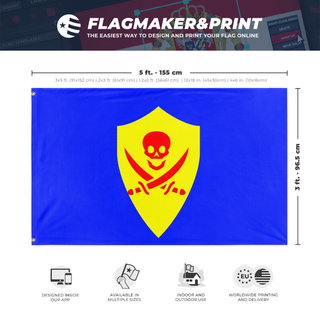 A mockup depicting custom flag specifications and measurements for 'Avdaz flag'