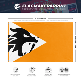 A mockup depicting custom flag specifications and measurements for 'Catlandia flag'