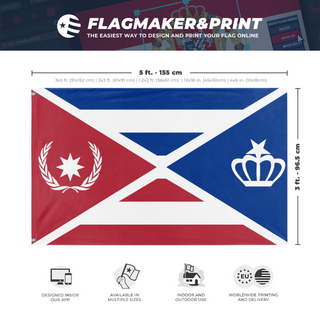 A mockup depicting custom flag specifications and measurements for 'Peoples Cooperative of Zanstisa flag'