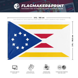 A mockup depicting custom flag specifications and measurements for 'East Trasine flag'