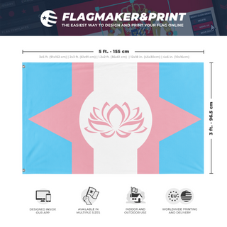 A mockup depicting custom flag specifications and measurements for 'West Trasine flag'