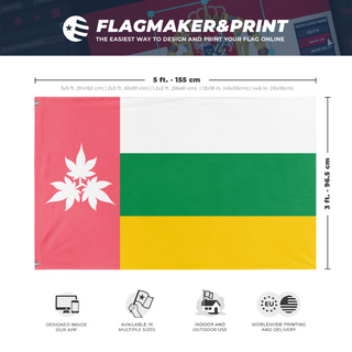 A mockup depicting custom flag specifications and measurements for 'Floratia flag'