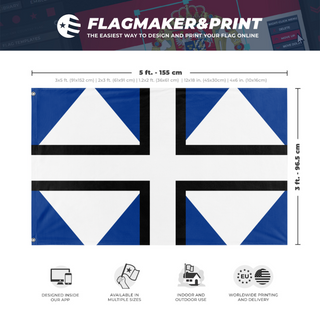 A mockup depicting custom flag specifications and measurements for 'Geocotio flag'