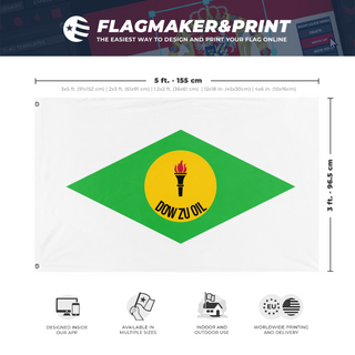 A mockup depicting custom flag specifications and measurements for 'Dow Zu Oil Company flag'