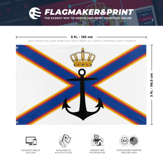 A mockup depicting custom flag specifications and measurements for 'Soque flag'