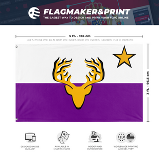 A mockup depicting custom flag specifications and measurements for 'Cortia flag'