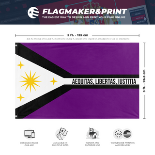 A mockup depicting custom flag specifications and measurements for 'Peralla flag'