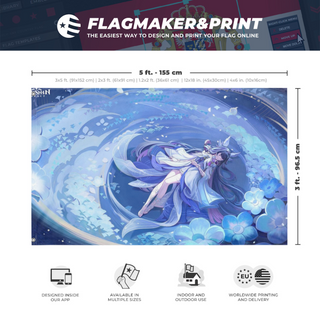 A mockup depicting custom flag specifications and measurements for 'columbina flag'