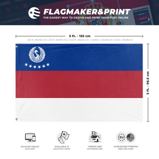 A mockup depicting custom flag specifications and measurements for 'United Nuzz States flag'