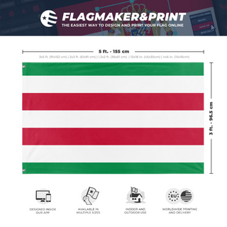 A mockup depicting custom flag specifications and measurements for 'Kane Family flag'