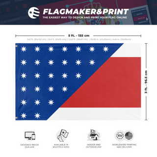 A mockup depicting custom flag specifications and measurements for 'Nuzz Rebelion flag'