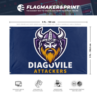 A mockup depicting custom flag specifications and measurements for 'a flag'