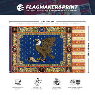 A mockup depicting custom flag specifications and measurements for 'United States in the style of Venice flag'